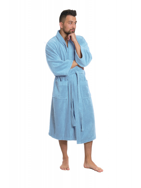 Pánský bavlněný župan model KIMONO Light Blue